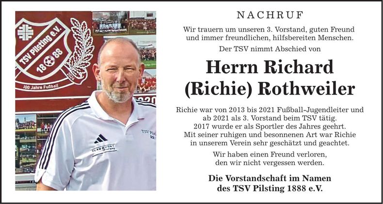 Traueranzeige Richard Rothweiler
