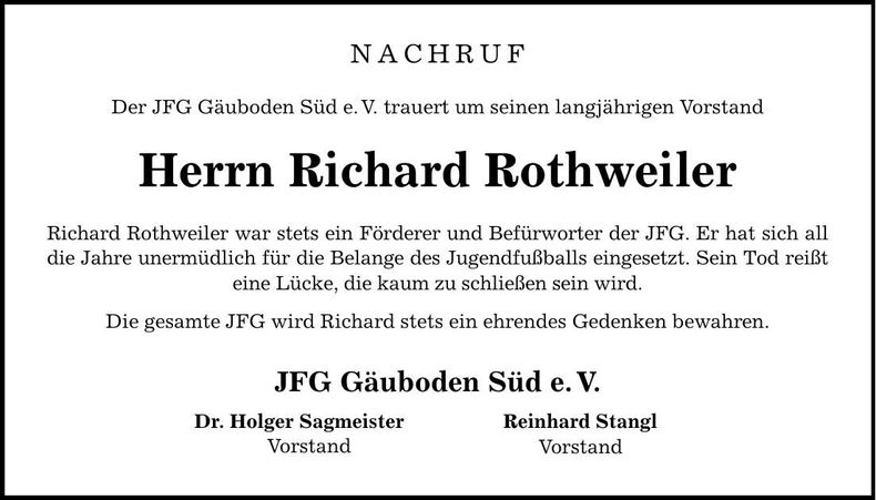 Traueranzeige Richard Rothweiler