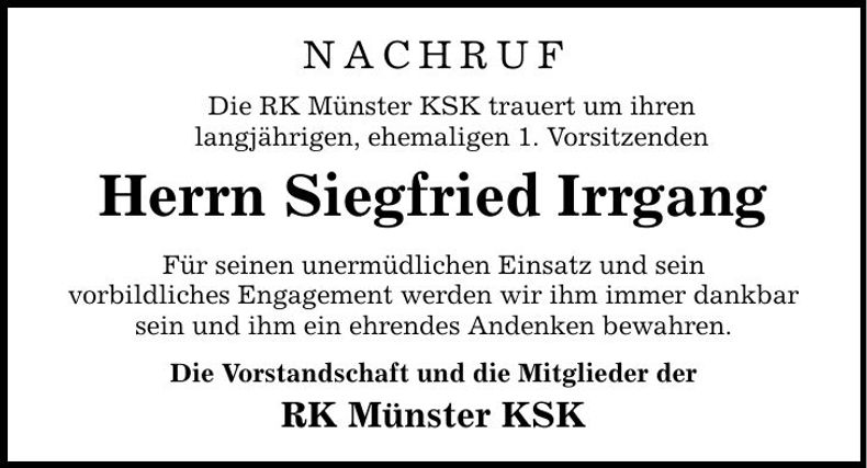 Traueranzeige Siegfried Irrgang