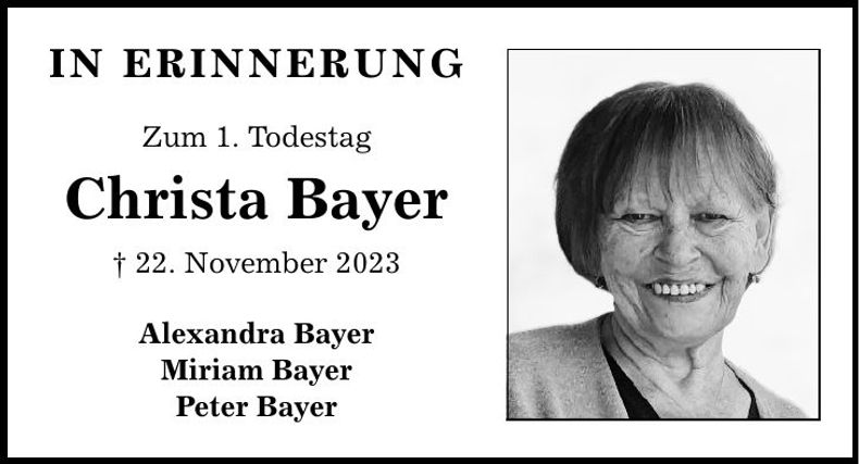 Traueranzeige Christa Bayer