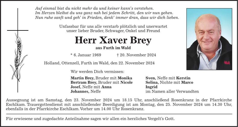 Traueranzeige Xaver Brey