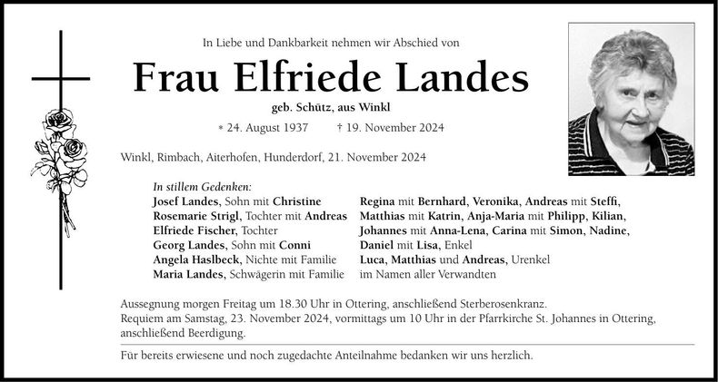 Traueranzeige Elfriede Landes
