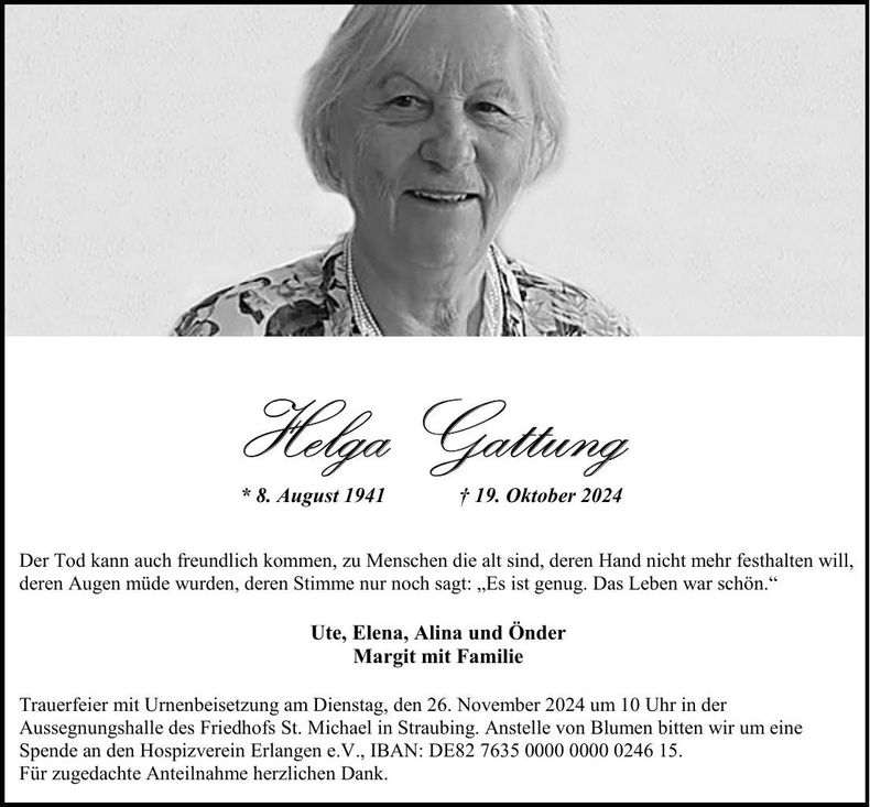 Traueranzeige Helga Gattung