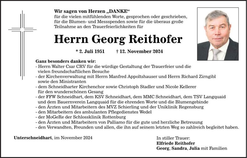 Traueranzeige Georg Reithofer