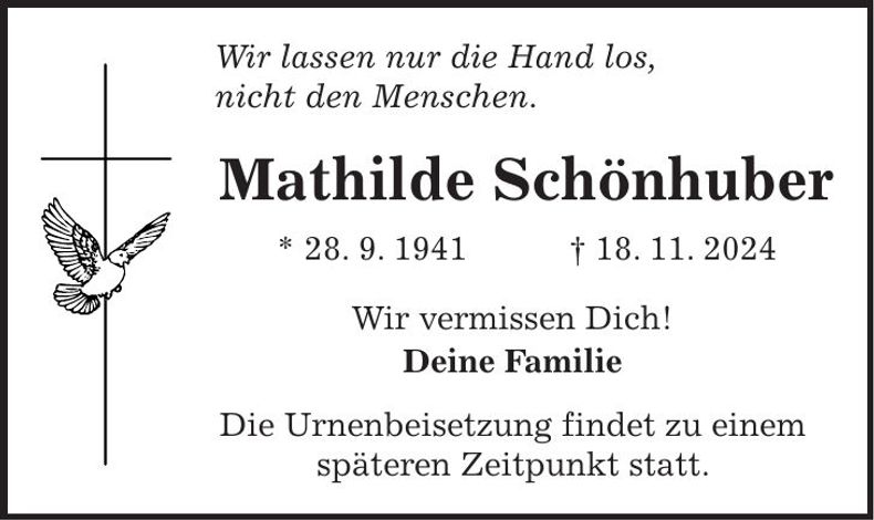 Traueranzeige Mathilde Schönhuber