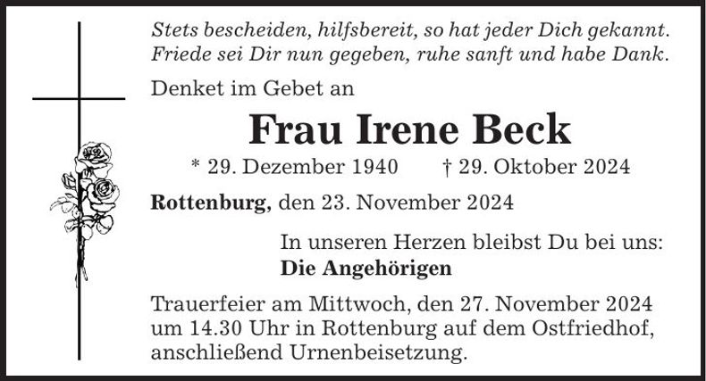 Traueranzeige Irene Beck