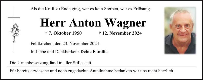Traueranzeige Anton Wagner