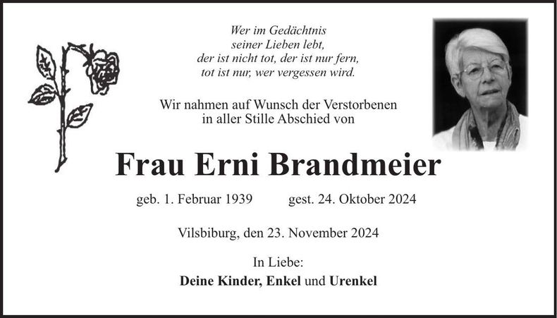 Traueranzeige Erni Brandmeier