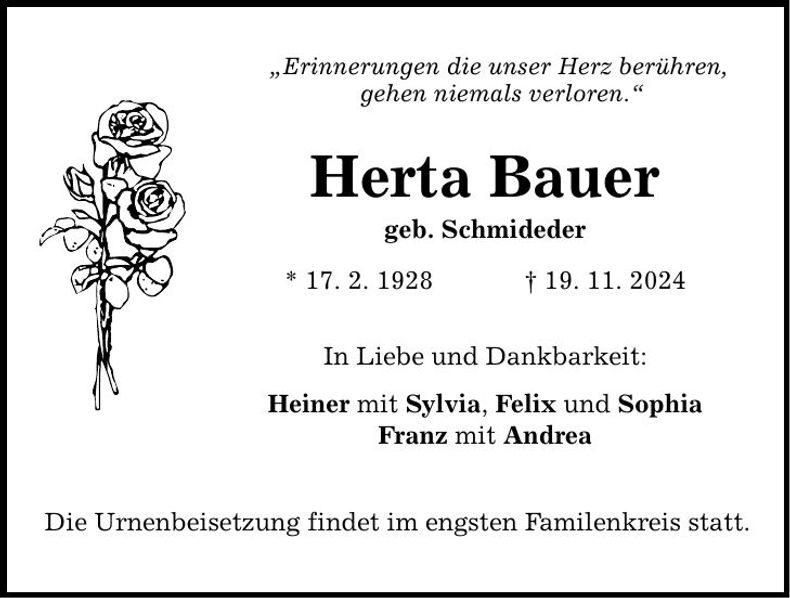 Traueranzeige Herta Bauer