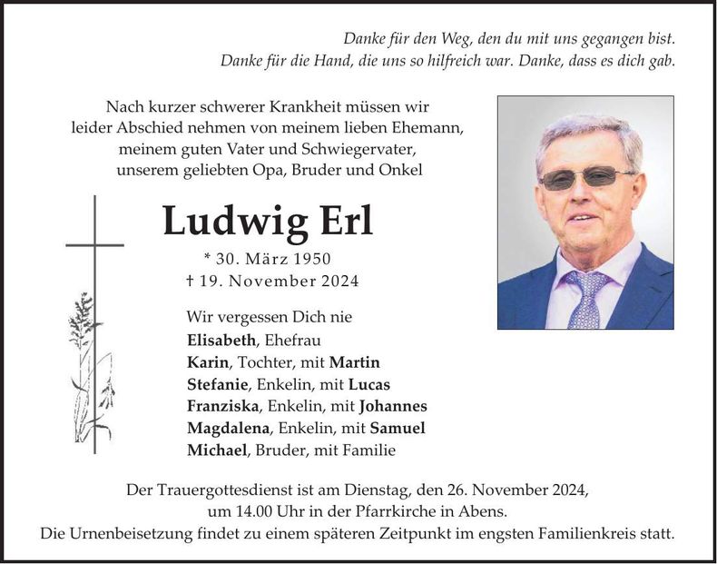 Traueranzeige Ludwig Erl