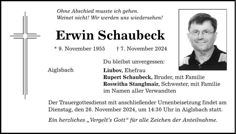 Traueranzeige Erwin Schaubeck