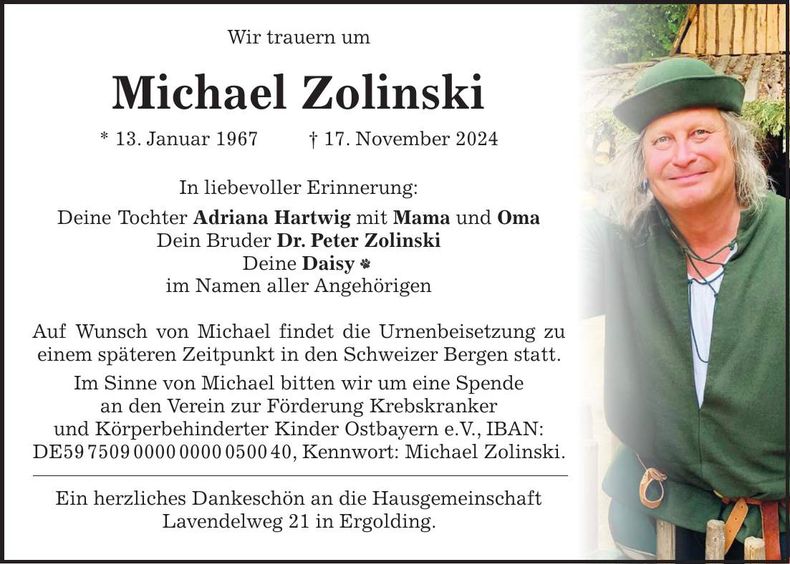 Traueranzeige Michael Zolinski