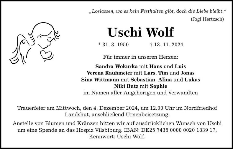 Traueranzeige Uschi Wolf