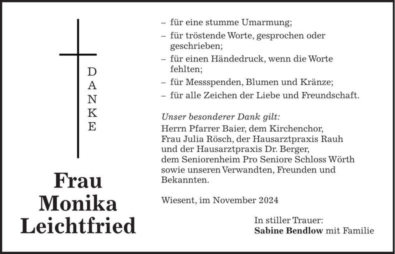 Traueranzeige Monika Leichtfried