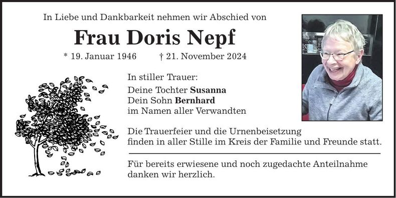 Traueranzeige Doris Nepf