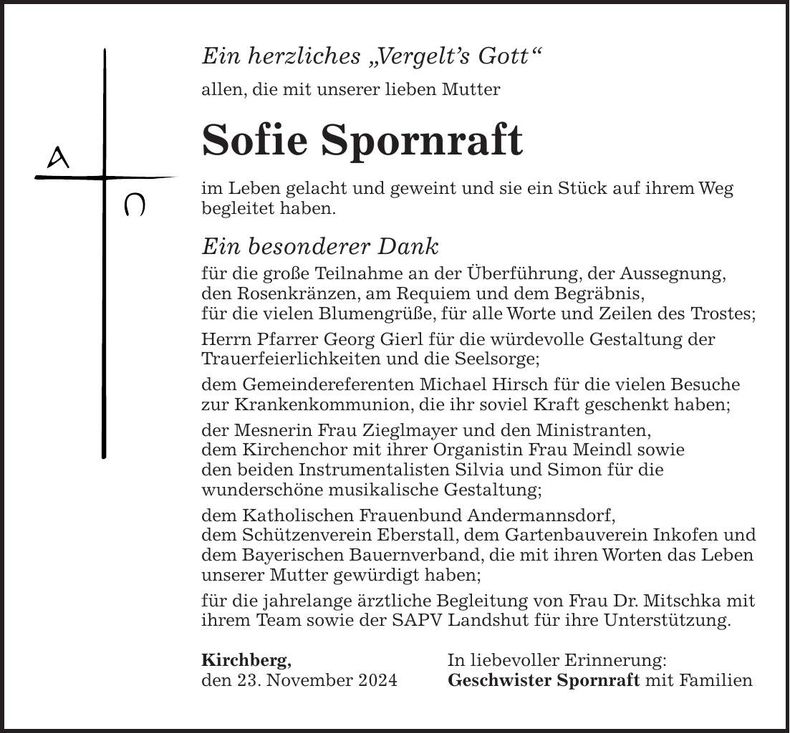 Traueranzeige Sofie Spornraft