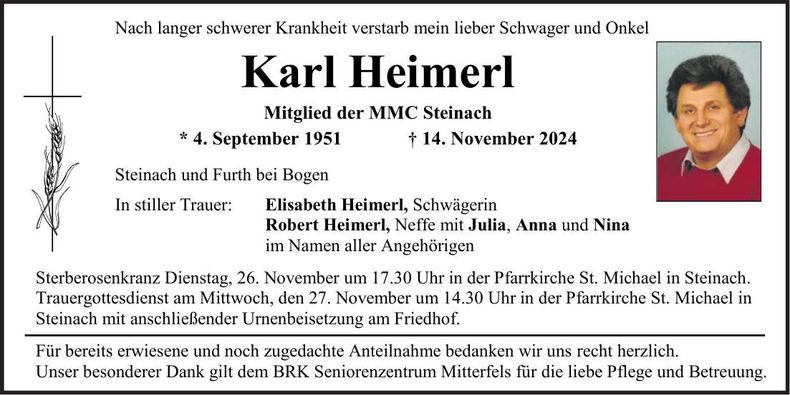 Traueranzeige Karl Heimerl