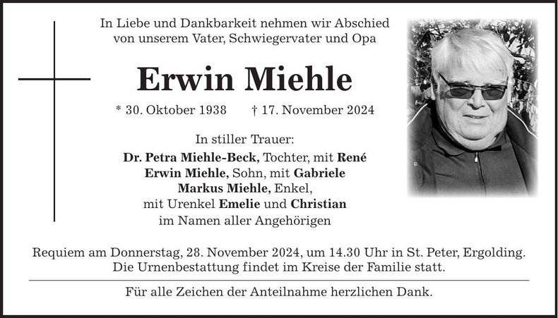 Traueranzeige Erwin Miehle
