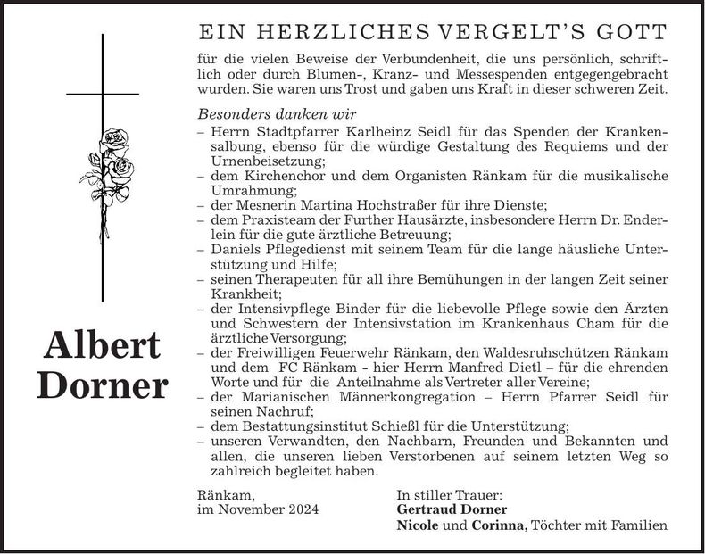 Traueranzeige Albert Dorner