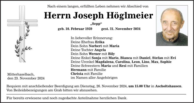 Traueranzeige Jospeh Höglmeier