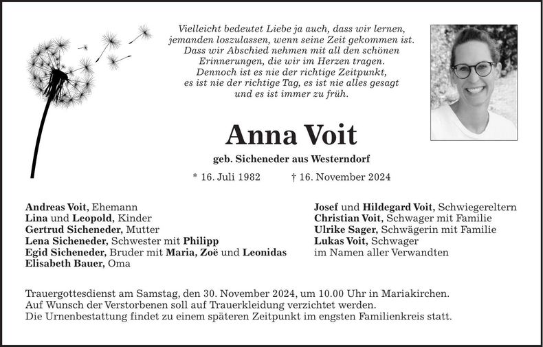 Traueranzeige Anna Voit