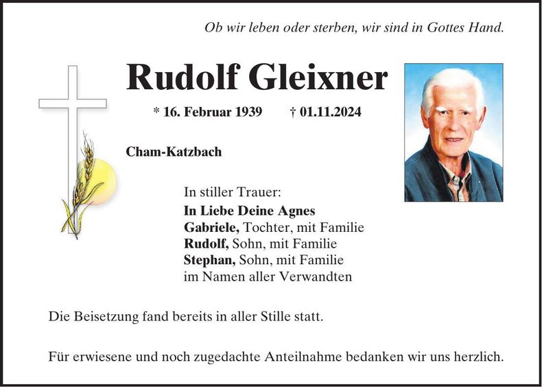 Traueranzeige Rudolf Gleixner