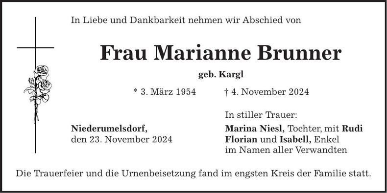 Traueranzeige Marianne Brunner