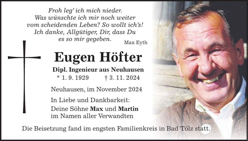 Traueranzeige Eugen Höfter