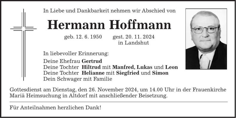 Traueranzeige Hermann Hoffmann