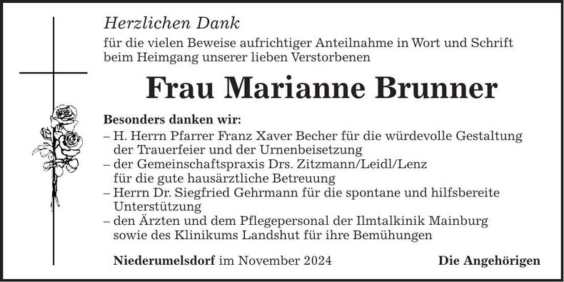 Traueranzeige Marianne Brunner