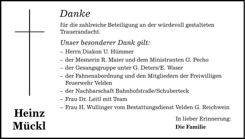 Traueranzeige Heinz Mückl