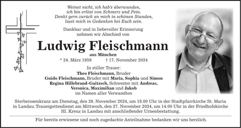 Traueranzeige Ludwig Fleischmann