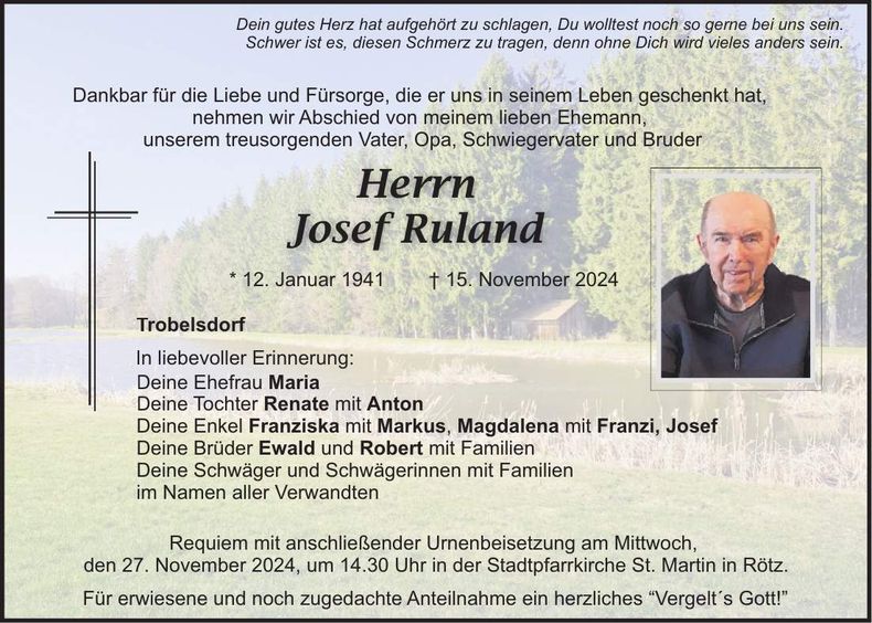 Traueranzeige Josef Ruland