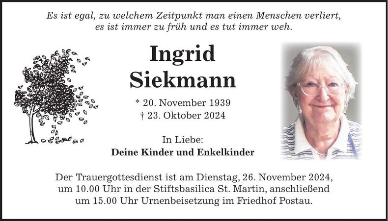 Traueranzeige Ingrid Siekmann