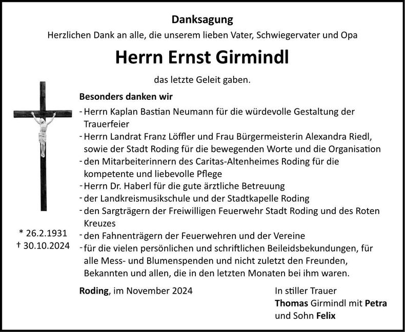 Traueranzeige Ernst Girmindl