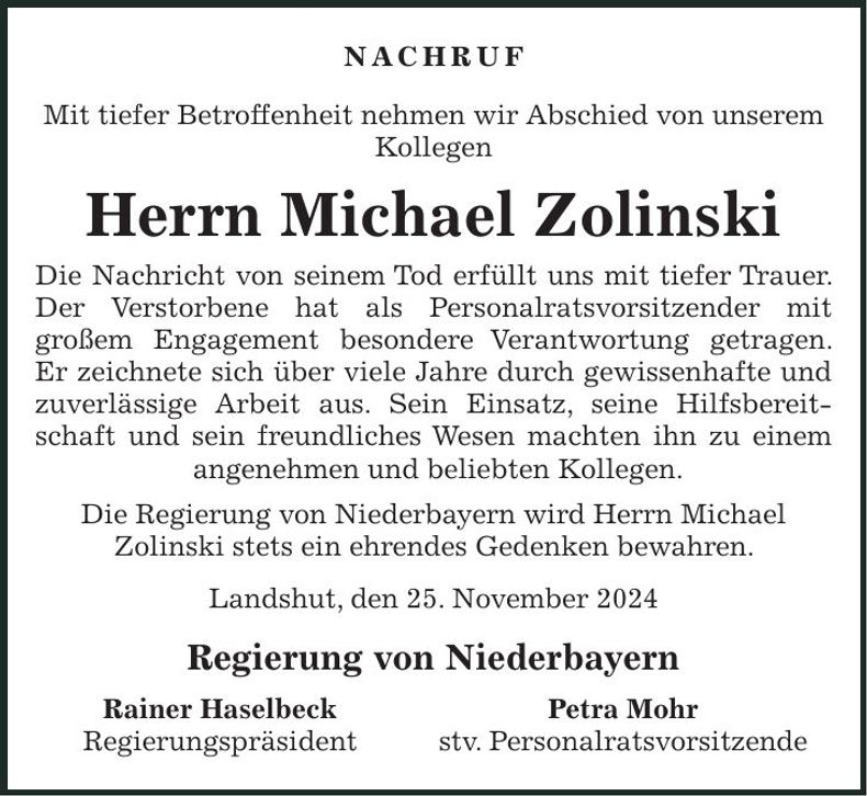 Traueranzeige Michael Zolinski