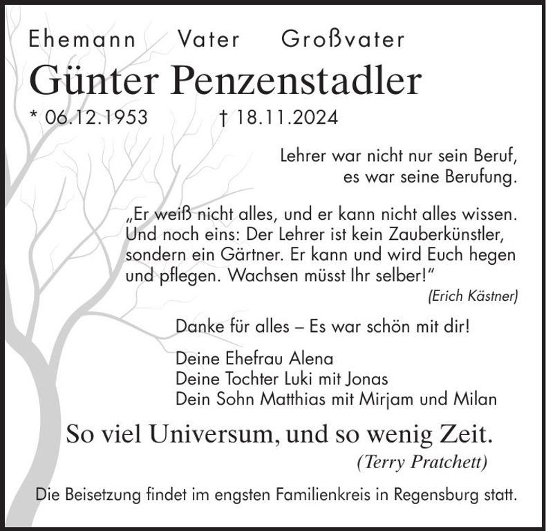 Traueranzeige Günter Penzenstadler
