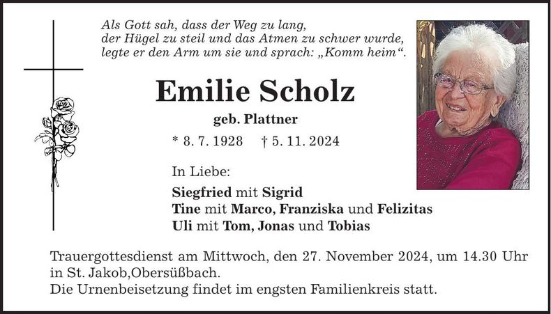 Traueranzeige Emilie Scholz