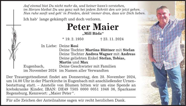 Traueranzeige Peter Maier