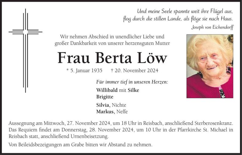 Traueranzeige Berta Löw