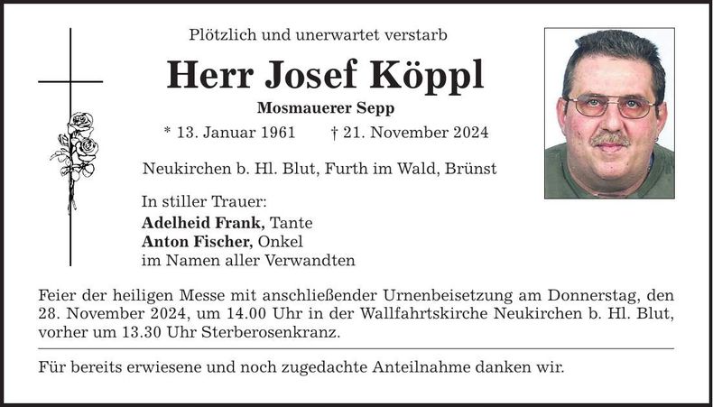 Traueranzeige Josef Köppl