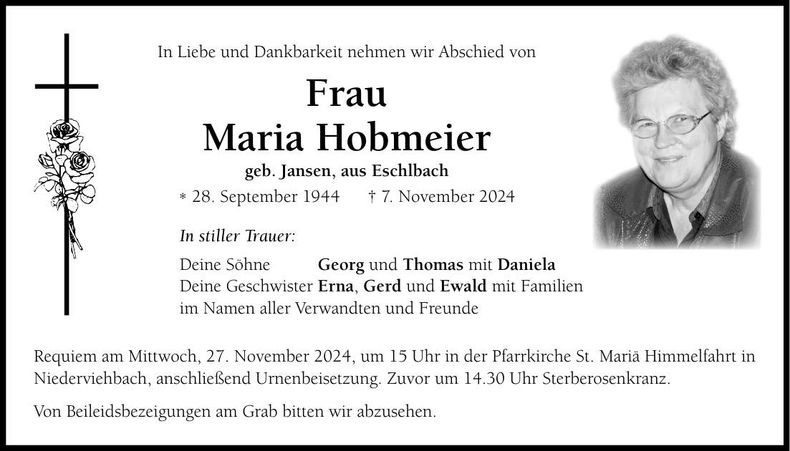 Traueranzeige Maria Hobmeier