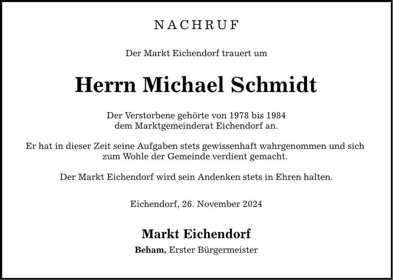 Traueranzeige Michael Schmidt