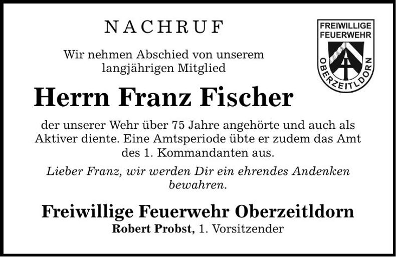 Traueranzeige Franz Fischer