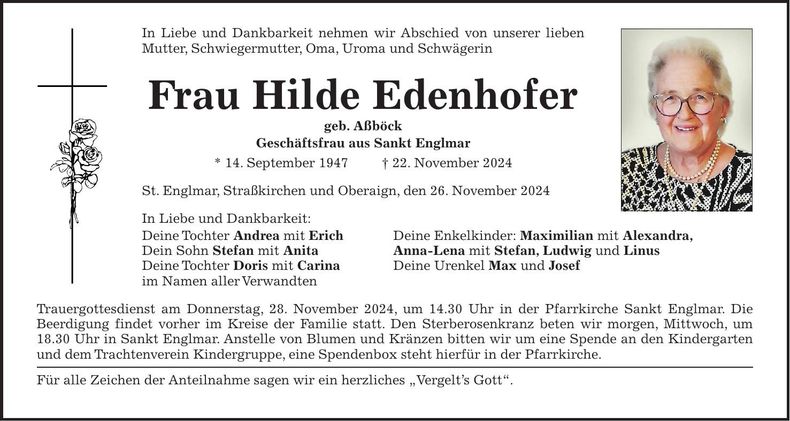 Traueranzeige Mathilda Edenhofer