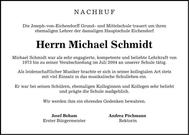 Traueranzeige Michael Schmidt