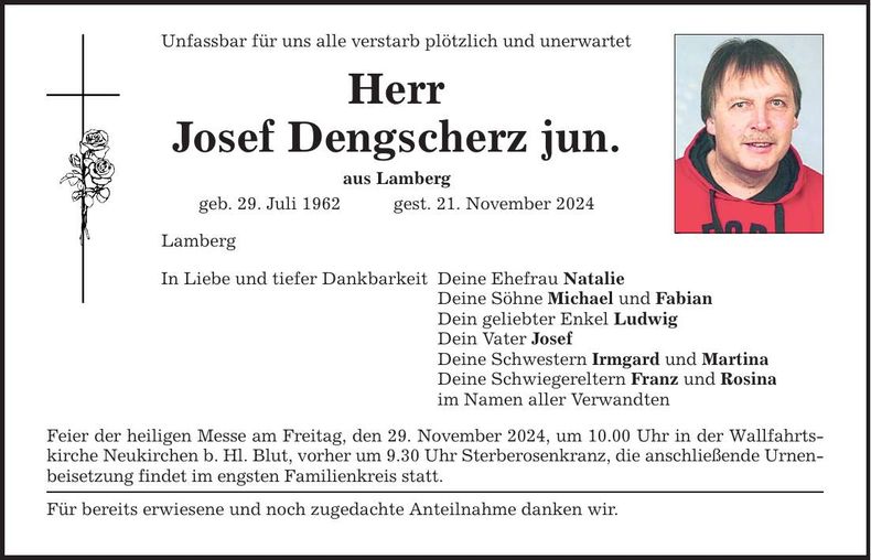Traueranzeige Josef Dengscherz