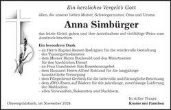 Traueranzeige Anna Simbürger