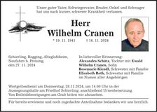 Traueranzeige Wilhelm Cranen