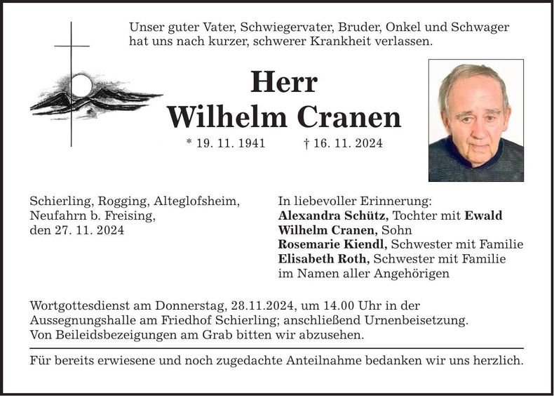 Traueranzeige Wilhelm Cranen